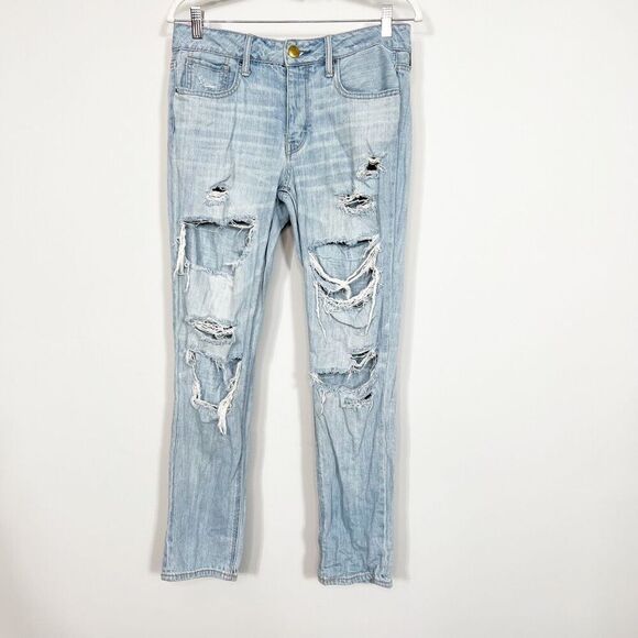 American Eagle Outfitters Denim - American Eagle Jeans Womens 4 Tomgirl Distressed Straight Relaxed Light Wash
